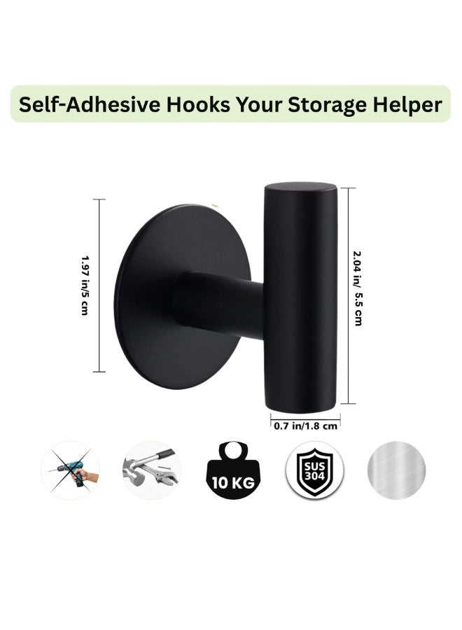 Fasola Self Adhesive Hooks, 4-Pack Black Rustproof Stainless Steel Adhesive Hooks, Heavy Duty No Drill Wall Hooks for Towels and Coats, Waterproof Adhesive Bathroom and Kitchen Hooks for Home Organization (Matte Black) - Image 2