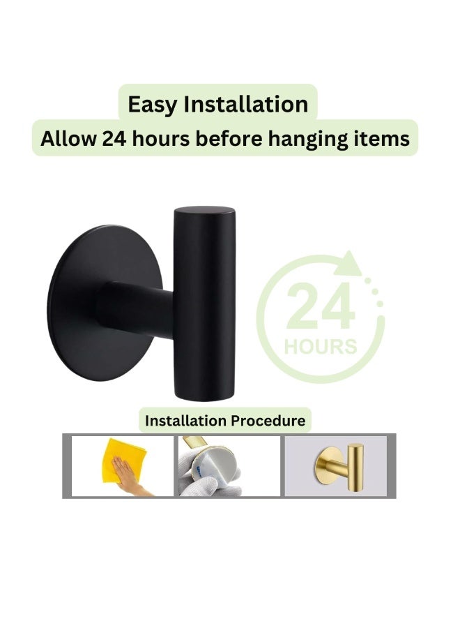 Fasola Self Adhesive Hooks, 4-Pack Black Rustproof Stainless Steel Adhesive Hooks, Heavy Duty No Drill Wall Hooks for Towels and Coats, Waterproof Adhesive Bathroom and Kitchen Hooks for Home Organization (Matte Black) - Image 4