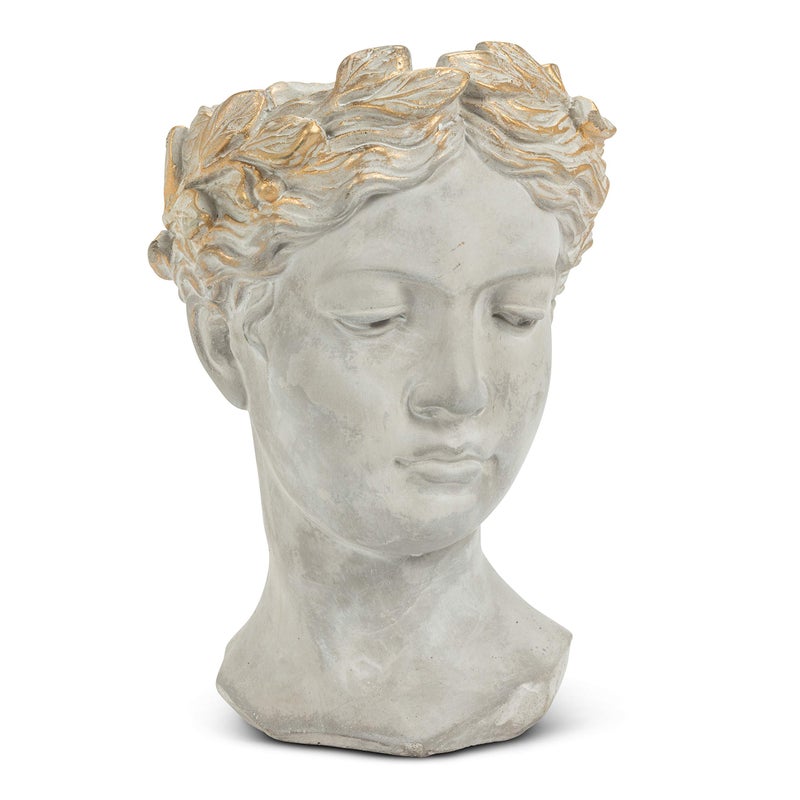 Abbott Collection Aphrodite Head Planter â€“ Large Indoor and Outdoor Planter Pots - Whimsical Woman Statue Head Planter for Flowers and Succulents (10 inch, Grey/Gold) - Image 1