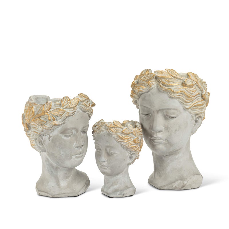Abbott Collection Aphrodite Head Planter â€“ Large Indoor and Outdoor Planter Pots - Whimsical Woman Statue Head Planter for Flowers and Succulents (10 inch, Grey/Gold) - Image 4