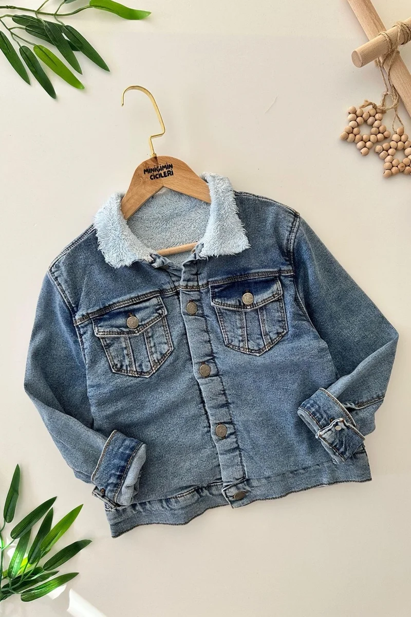 مينيمن جيجيليري My Little One's Cici Soft Denim Mnn Ms Printed Inside Welsoft Girls Denim Jacket - Blue