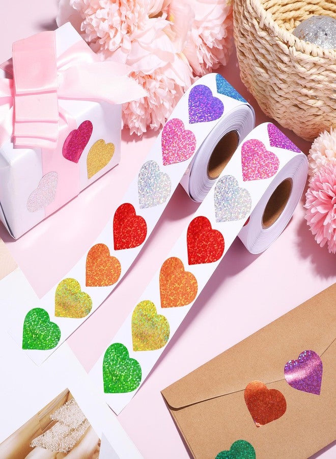 Fovths 500 Pieces Glitter Heart Stickers Roll Mini Valentine's Love Heart Stickers Shiny Self-Adhesive Heart Decorations for Valentine's Day Wedding Anniversary, Red Orange Yellow Mixed Colors - Image 4