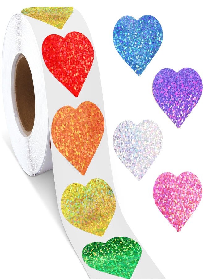 Fovths 500 Pieces Glitter Heart Stickers Roll Mini Valentine's Love Heart Stickers Shiny Self-Adhesive Heart Decorations for Valentine's Day Wedding Anniversary, Red Orange Yellow Mixed Colors - Image 1