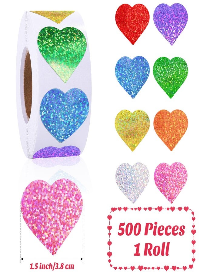 Fovths 500 Pieces Glitter Heart Stickers Roll Mini Valentine's Love Heart Stickers Shiny Self-Adhesive Heart Decorations for Valentine's Day Wedding Anniversary, Red Orange Yellow Mixed Colors - Image 2