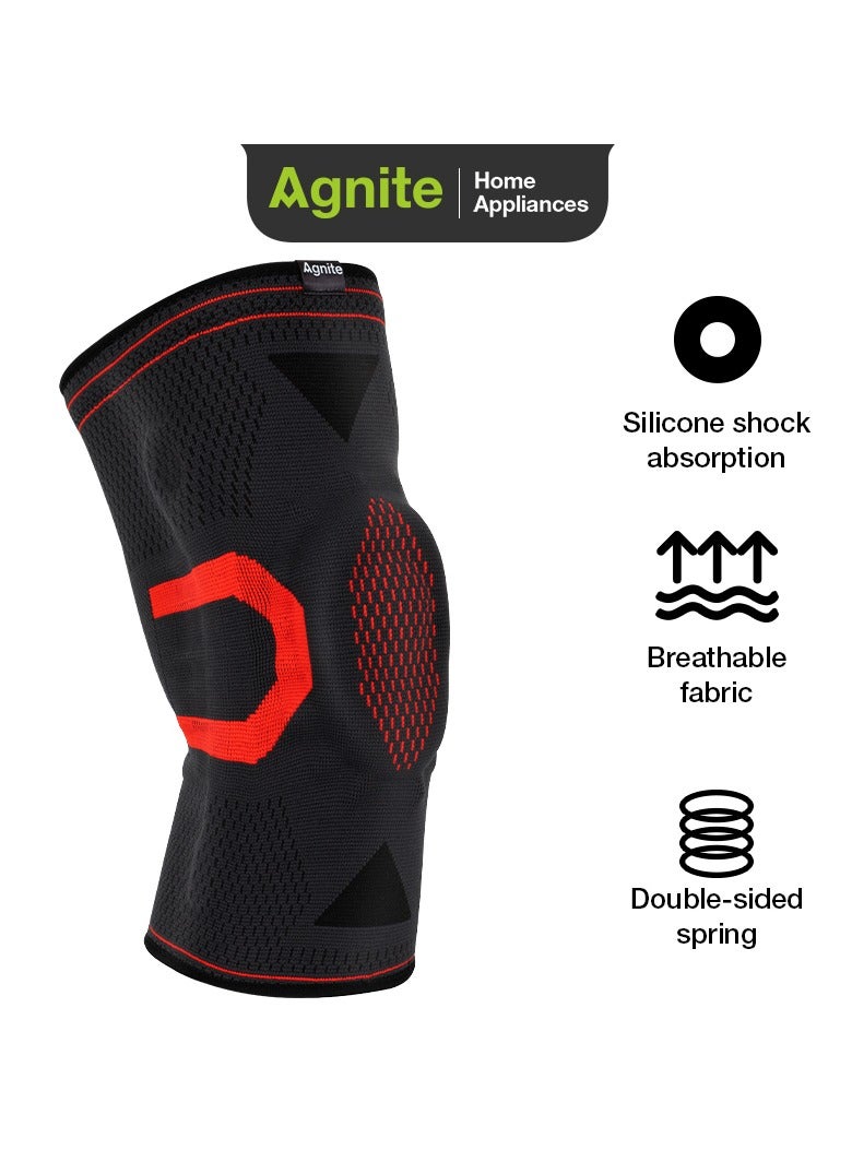 Agnite Er364 Knee Brace  Silicone Shock Absorption + Double-Sided Spring Support  Breathable Sports Knee Support For Running, Gym, Fitness, Joint Protection & Recovery  One Size Fits All (40-60Kg) - Image 1