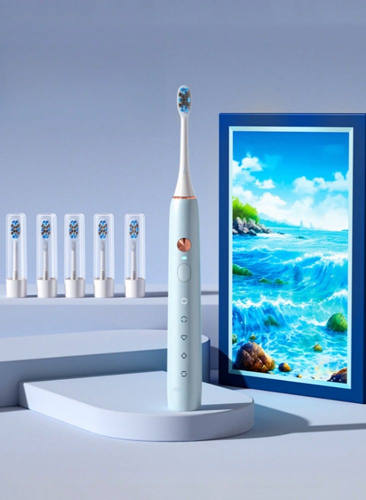 Electric Toothbrush Adult Home Magnetic Suspension Soundwave Electric Soft Hair Toothbrush Charging Couple Gift Gift 【 Soft Mist Blue Gift Box 】 5 DuPont Antibacterial Soft Brush Heads - Image 1