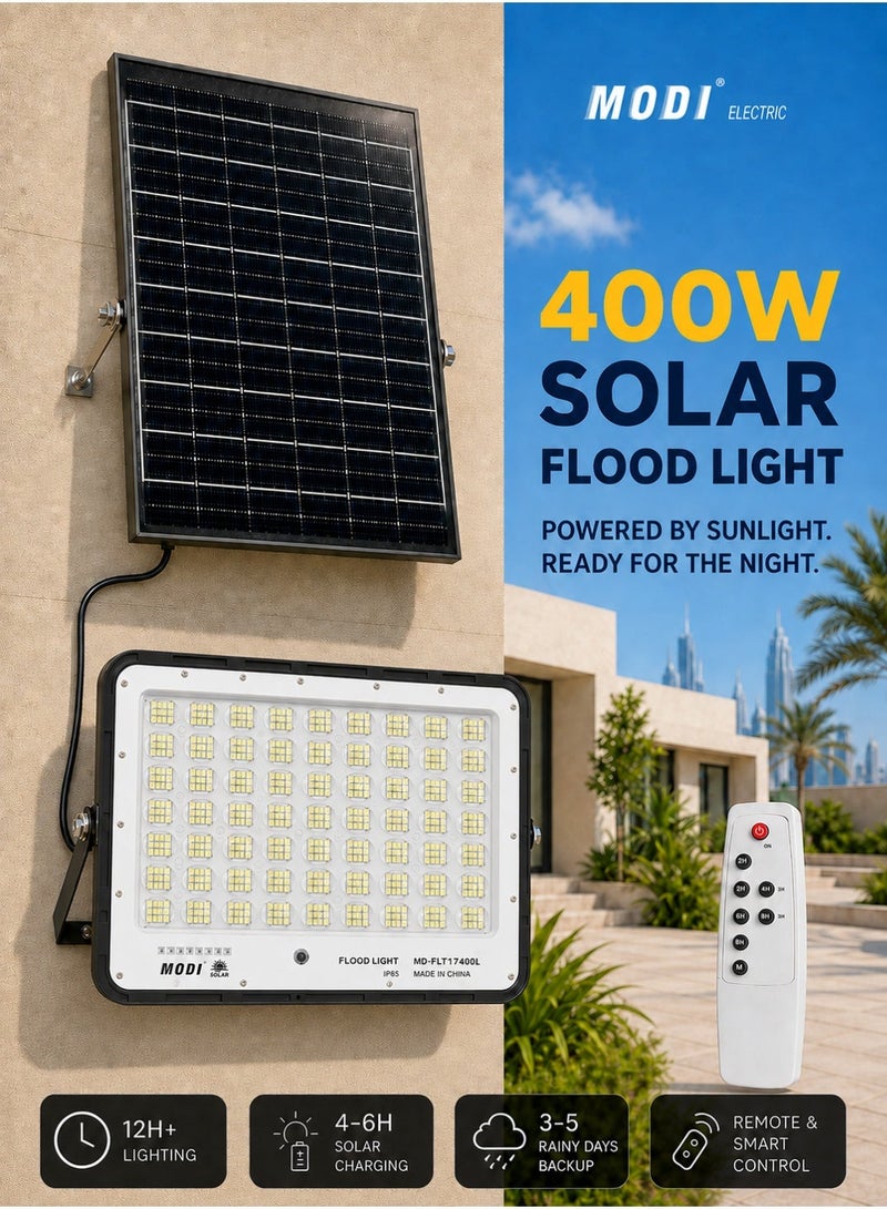 MODI Solar LED Flood Light 400W IP65 Waterproof Outdoor Lamp with Remote Control Auto ON/OFF IP65 Waterproof Lighting for Yard, Wall & Warehouse - Image 1