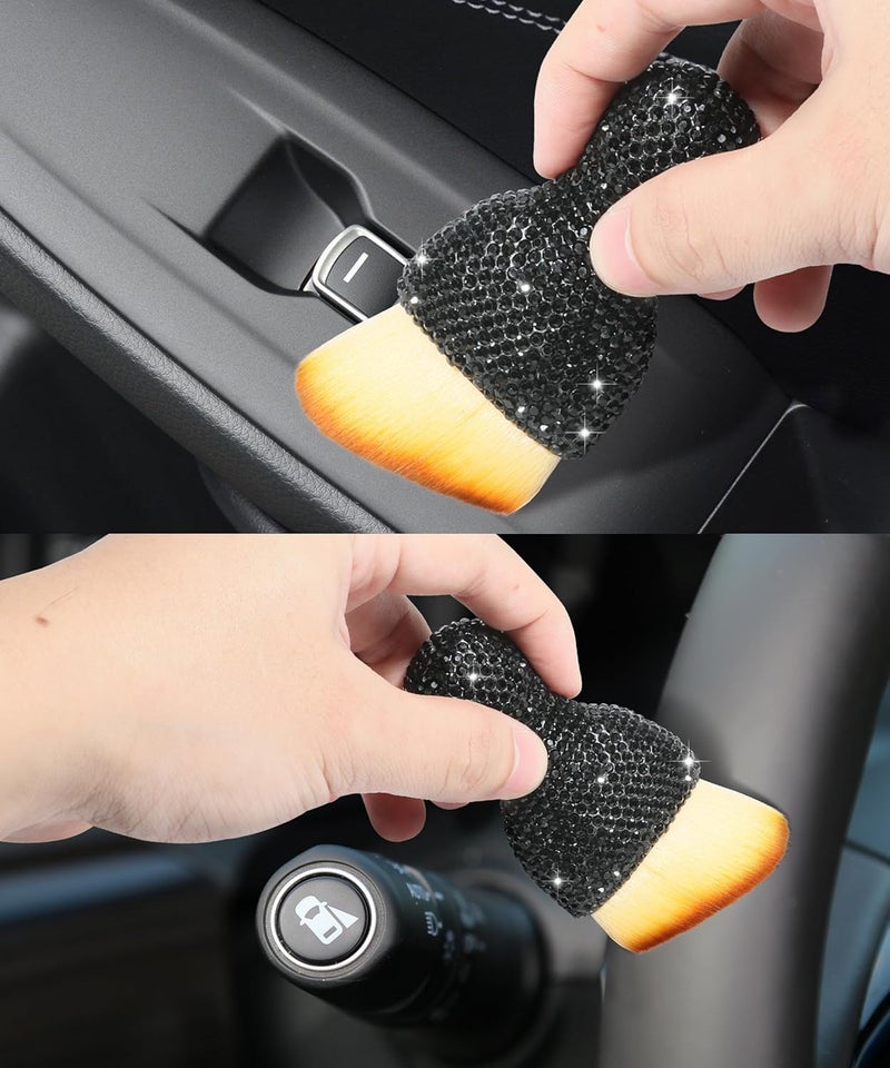 AOCISKA Car Detailing Brush,Car Interior Dust Sweeping Soft Brush,Bling Car Accessories for Women,Car Interior Cleaning Tool with Diamond,Auto Interior Dust Brush for Dashboard (Black) - Image 5