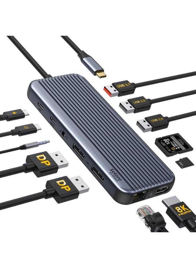 USB C Docking Station Dual Monitor for 4K Display,12 in 1 Laptop Docking Station Dual Displayport with HDMI,10Gbps USB A/C 3.1,USB 2.0,Ethernet,Audio&Mic,SD&TF Slot and PD Charging