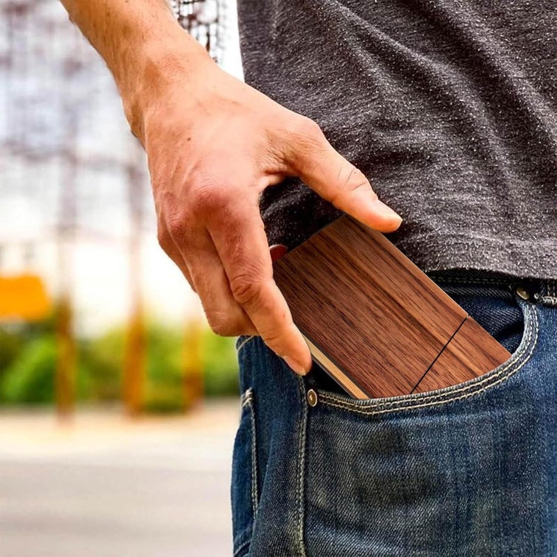 كاست ويف حافظة بطاقات عمل خشبية، حاملات بطاقات عمل خشبية محمولة، حافظة بطاقات عمل رفيعة من خشب الجوز الأسود الصلب، هدية عمل للرجال، حامل بطاقات جيب - Image 1