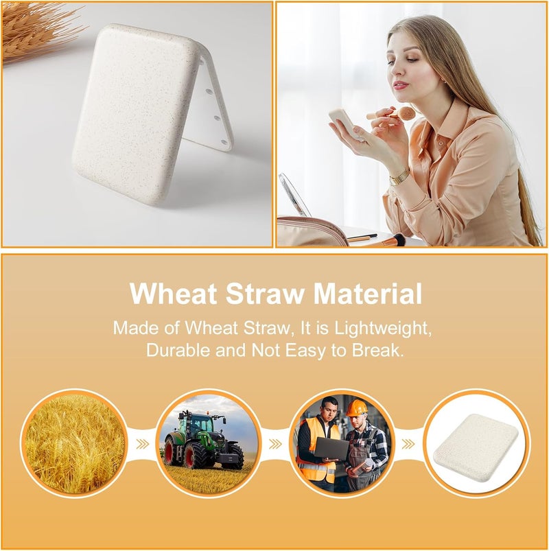 Kintion Rechargeable Pocket Mirror, Wheat Straw Material 1X/3X Magnification Portable Compact Mirror, Handheld Travel Mirror, Small Purse Mirrors for Women, Apricot - Image 3