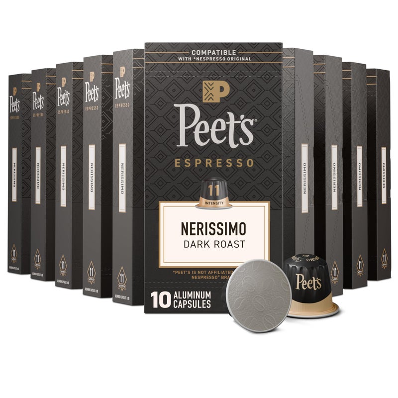 Peet's Coffee Peets Coffee Dark Roast Espresso Capsules Compatible with Nespresso Original Machine 100 Arabica Coffee  Nerissimo Intensity 11 100 Count 10 Boxes of 10 Espresso Capsules - Image 3