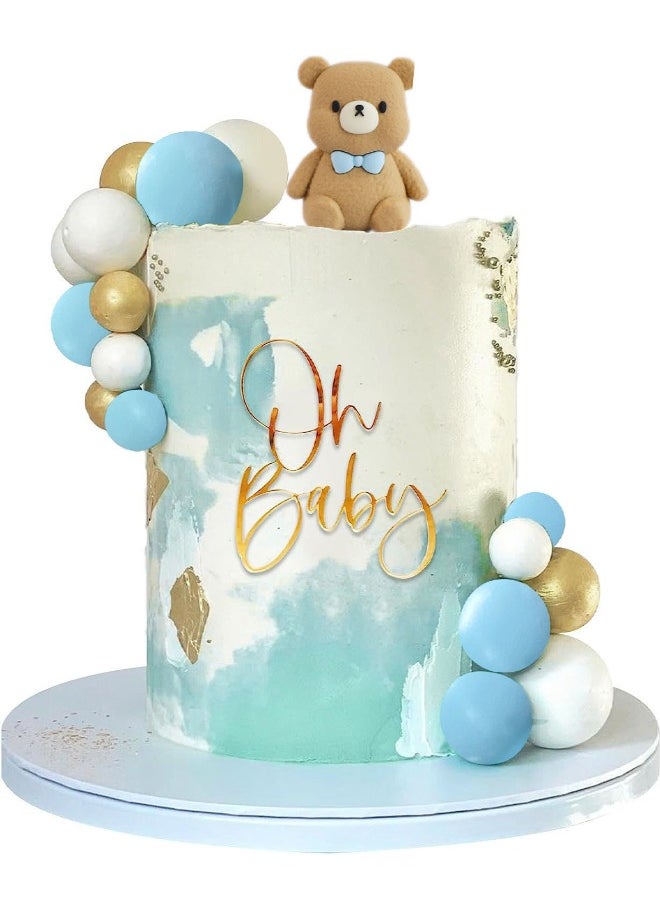 Bear Cake Topper Set, Birthday Cake Decoration Set, Small Bear Birthday Party Supplies, Cake Toppers Kit Include 1 Small Bear, 10 White Small Balls, 10 Blue Small Balls for Birthday Party (21Pcs)  - Image 1