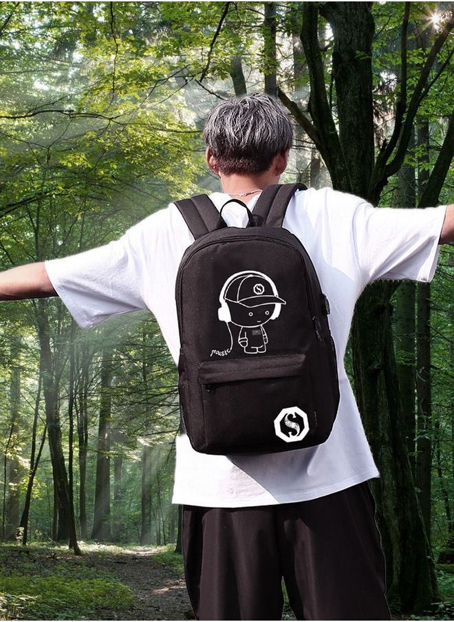 GROIC - Luminous Hiking Cycling Waterproof Backpack for Boys Girls 15.6'' Laptop Bag with USB Charging Port Anti-theft Lock Pencil Case Black - Image 1