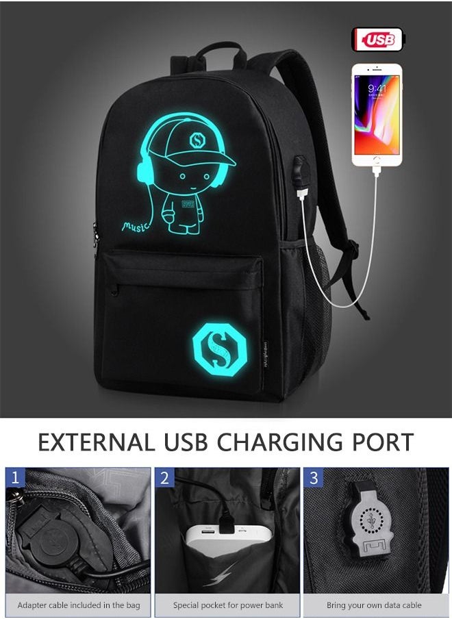 GROIC - Luminous Hiking Cycling Waterproof Backpack for Boys Girls 15.6'' Laptop Bag with USB Charging Port Anti-theft Lock Pencil Case Black - Image 1