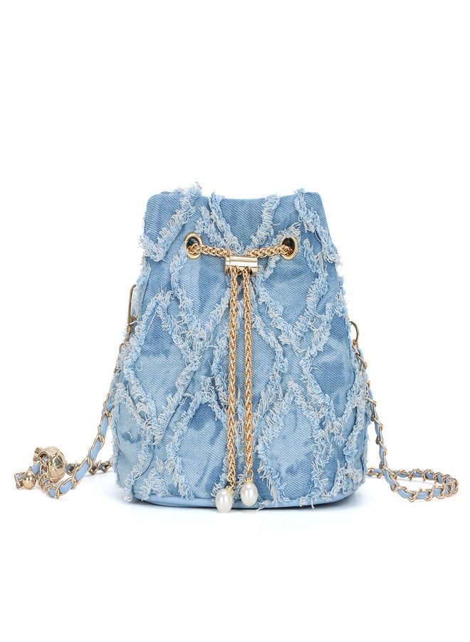 SUKUTU Denim Bucket Bag for Women Trendy Jean Purse Drawstring Crossbody Shoulder Bag Hobo Bag - Image 1