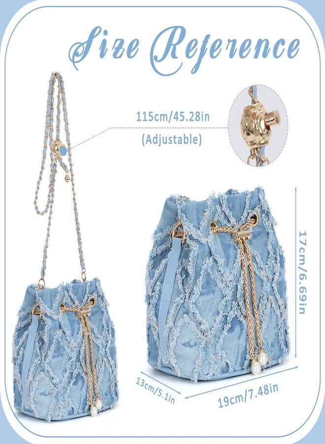 SUKUTU Denim Bucket Bag for Women Trendy Jean Purse Drawstring Crossbody Shoulder Bag Hobo Bag - Image 4