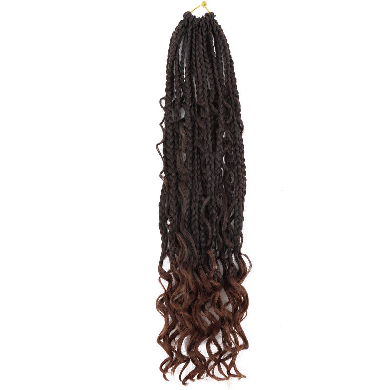 LMZIM Bohemian Box Braids Crochet Hair 18 Inch Goddess Box Braids Crochet Hair for Black Women 8 Packs Boho Box Braids with Curly Ends 3X Crochet Braids Synthetic Braiding Hair T1B/30 - Image 2