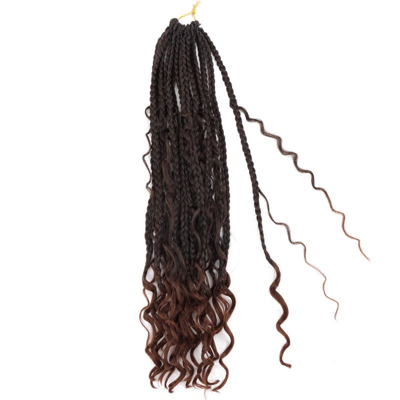 LMZIM Bohemian Box Braids Crochet Hair 18 Inch Goddess Box Braids Crochet Hair for Black Women 8 Packs Boho Box Braids with Curly Ends 3X Crochet Braids Synthetic Braiding Hair T1B/30 - Image 3