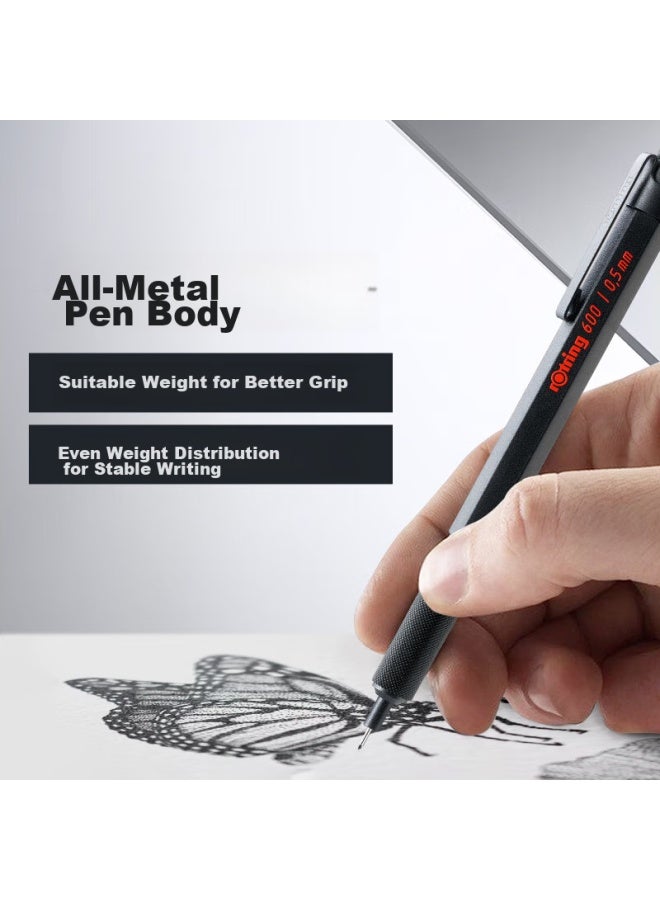Rotring Automatic Pencil 0.5mm, Lead Refill Not Easily Broken, German High-quality Professional Drawing Tool - 600 Series Black Single Pack - Image 2