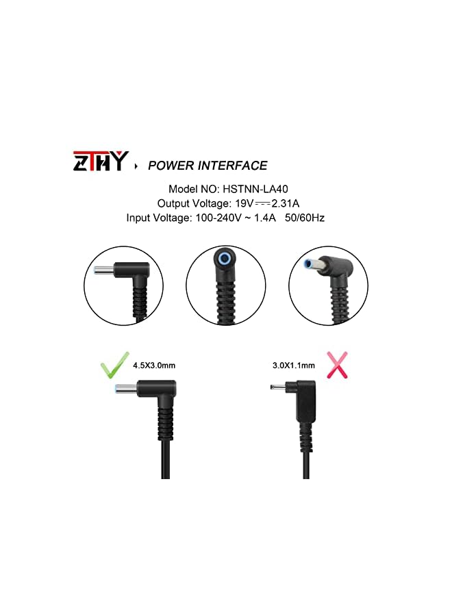ZTHY 45W 19.5V 2.31A Laptop Charger Ac Adapter Replacement For Hp Pavilion 11 13 15 Pavilion X360 15-F272Wm 15-F387Wm 15-F233Wm 15-F222Wm 15-F211Wm 15-F337Wm 17-G121Wm 17-G119Dx Hp Stream 11 13 15 - Image 2