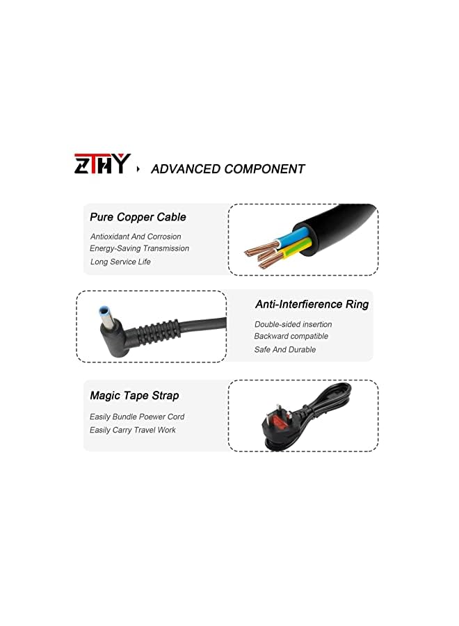ZTHY 45W 19.5V 2.31A Laptop Charger Ac Adapter Replacement For Hp Pavilion 11 13 15 Pavilion X360 15-F272Wm 15-F387Wm 15-F233Wm 15-F222Wm 15-F211Wm 15-F337Wm 17-G121Wm 17-G119Dx Hp Stream 11 13 15 - Image 4