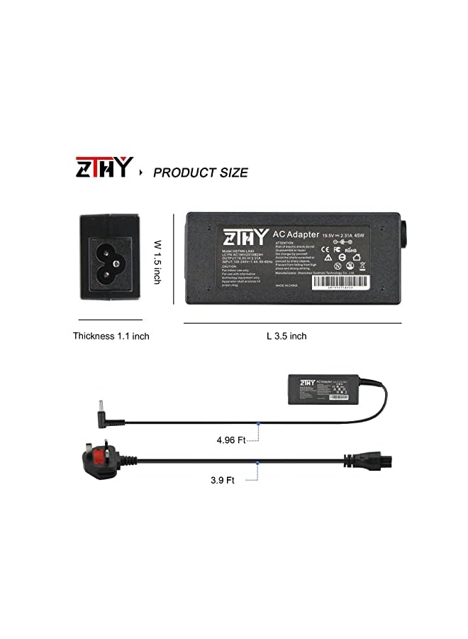 ZTHY 45W 19.5V 2.31A Laptop Charger Ac Adapter Replacement For Hp Pavilion 11 13 15 Pavilion X360 15-F272Wm 15-F387Wm 15-F233Wm 15-F222Wm 15-F211Wm 15-F337Wm 17-G121Wm 17-G119Dx Hp Stream 11 13 15 - Image 3