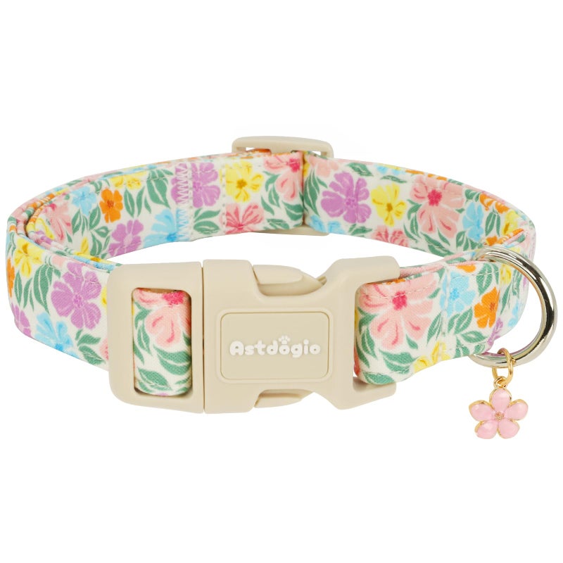 Astdogio Cotton Dog Collar with Colorful Flowers for Spring Summer, Adjustable Puppy Dog Collars for Small Medium Large Dogs, Cute Girl Boy Dog Collar Ideal for Gifts,Pet Accessory,S - Image 1