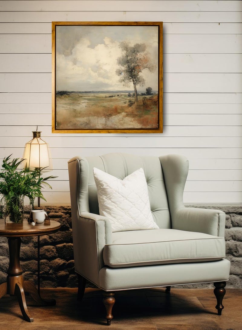 لوحة كانفاس على إطار خشبي بإطار خارجي باللون الخشبي وتصميم كلاسيكي لمنظر للأشجار - Image 3