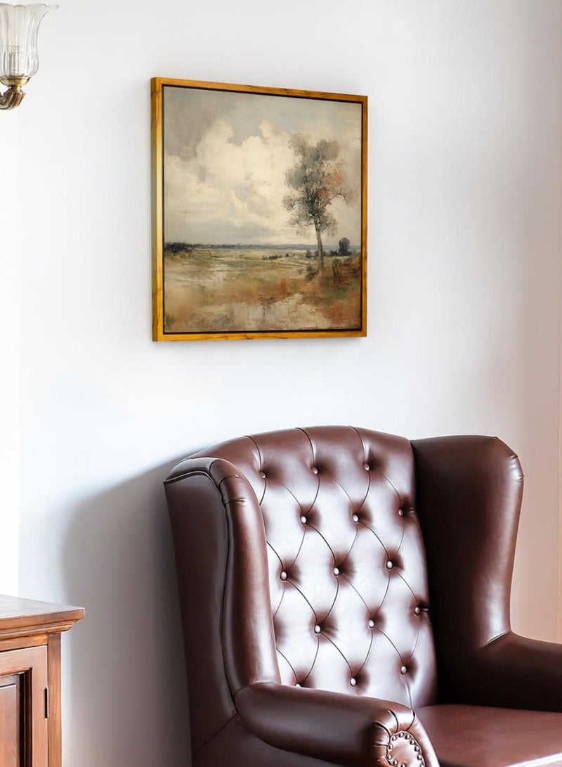 لوحة كانفاس على إطار خشبي بإطار خارجي باللون الخشبي وتصميم كلاسيكي لمنظر للأشجار - Image 2