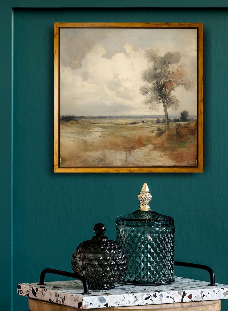 لوحة كانفاس على إطار خشبي بإطار خارجي باللون الخشبي وتصميم كلاسيكي لمنظر للأشجار - Image 4