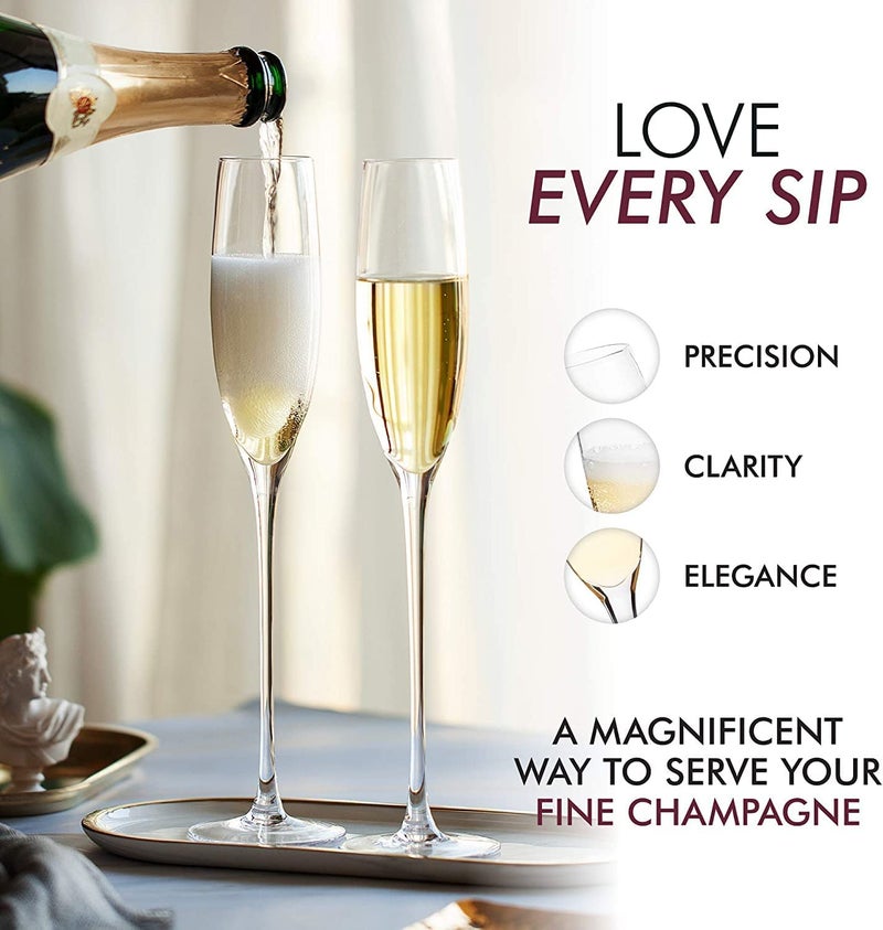 RAGYULA RAGYULA Classic Champagne Flutes Set of 6 Premium Stemmed Champagne Glasses Sparkling Wine Glass Crystal Clear Glass Gift for Wedding Anniversary Christmas - Image 4