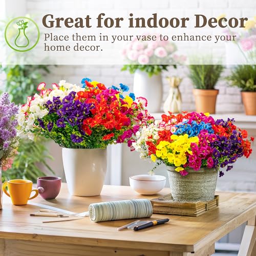 ColoPlay 16PCS Artificial Fake Flowers for Outdoors/Indoors, Faux Silk Colorful Morning Glory with Eucalyptus, UV Resistant Realistic Floral Arrangement for Garden Porch Window Box Home Balcony Yard (8 Colors) - Image 5