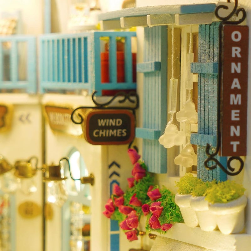 Cuteefun DIY Book Nook Kit, DIY Miniature Dollhouse, Book End Shelf Insert, Wooden Book Nook Dollhouse Kit for Adults to Build, Make Your Own Craft House Model (Sea Breeze) - Image 4