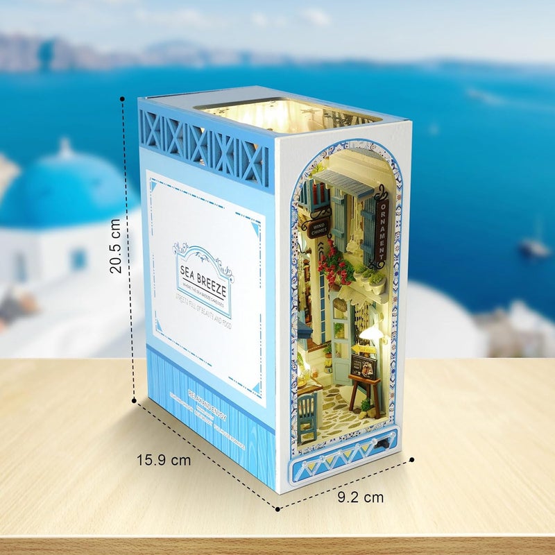 Cuteefun DIY Book Nook Kit, DIY Miniature Dollhouse, Book End Shelf Insert, Wooden Book Nook Dollhouse Kit for Adults to Build, Make Your Own Craft House Model (Sea Breeze) - Image 2