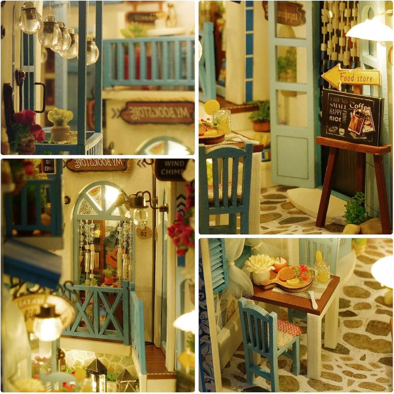 Cuteefun DIY Book Nook Kit, DIY Miniature Dollhouse, Book End Shelf Insert, Wooden Book Nook Dollhouse Kit for Adults to Build, Make Your Own Craft House Model (Sea Breeze) - Image 3