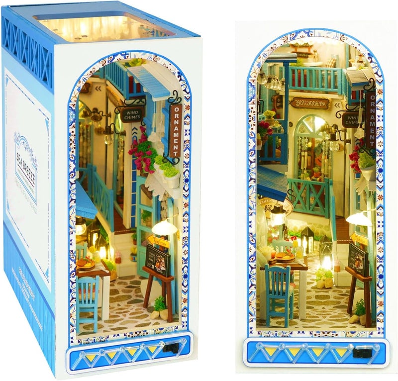 Cuteefun DIY Book Nook Kit, DIY Miniature Dollhouse, Book End Shelf Insert, Wooden Book Nook Dollhouse Kit for Adults to Build, Make Your Own Craft House Model (Sea Breeze) - Image 1