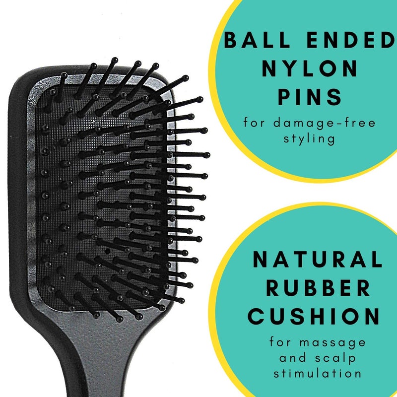 Scarlet Line Professional Matte Finish Back Side Crystal Mirror Small Paddle Hair Styling Salon Brush with Wooden Handle for Men n WomenBlack - Image 4