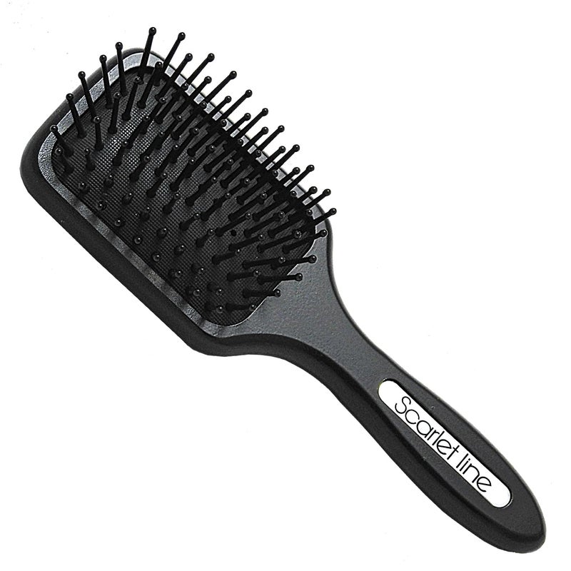 Scarlet Line Professional Matte Finish Back Side Crystal Mirror Small Paddle Hair Styling Salon Brush with Wooden Handle for Men n WomenBlack - Image 1