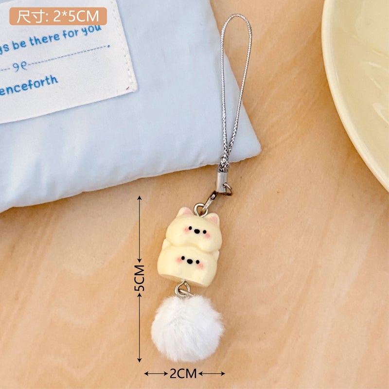 Cute and versatile phone charm keychain (yellow stackable pom-pom phone strap)