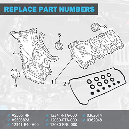 MNJWS Valve Cover Gasket Set - Compatible with 2.0L 2.3L 2.4L 2002-2015 Honda Accord, Civic, CR-V, Element, Crosstour, Acura CSX, ILX, RDX, RSX, TSX - Replace VS50614R, 12341-R40-A00 - Image 3