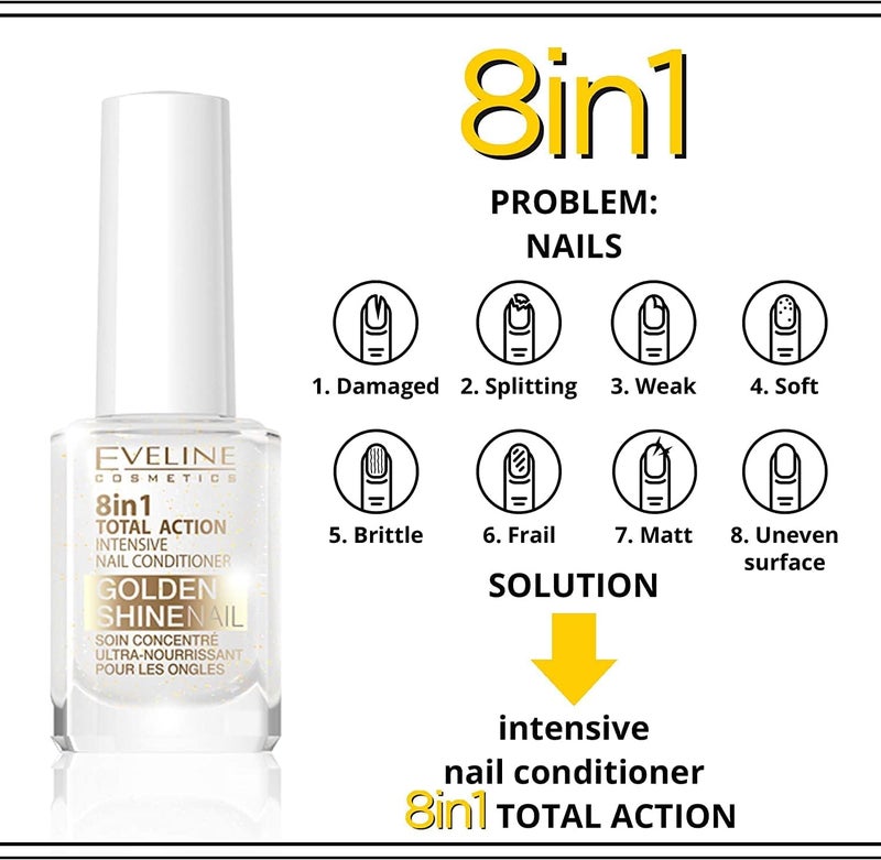إيفلين كوزماتيكس بلسم الأظافر المكثف جولدن شاين من إيفلين كوزمتكس 8 في 1، فعالية كاملة، عبوة من قطعتين، 12 مل، يقوي ويصلح ويستعيد لمعانًا طبيعيًا - Image 3
