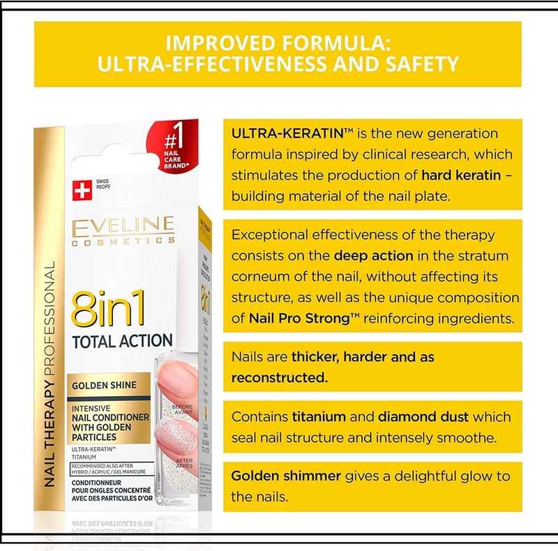 إيفلين كوزماتيكس بلسم الأظافر المكثف جولدن شاين من إيفلين كوزمتكس 8 في 1، فعالية كاملة، عبوة من قطعتين، 12 مل، يقوي ويصلح ويستعيد لمعانًا طبيعيًا - Image 4