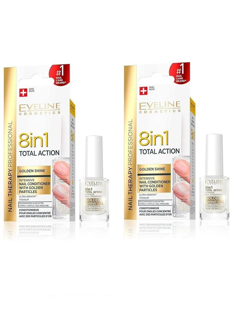 إيفلين كوزماتيكس بلسم الأظافر المكثف جولدن شاين من إيفلين كوزمتكس 8 في 1، فعالية كاملة، عبوة من قطعتين، 12 مل، يقوي ويصلح ويستعيد لمعانًا طبيعيًا - Image 1