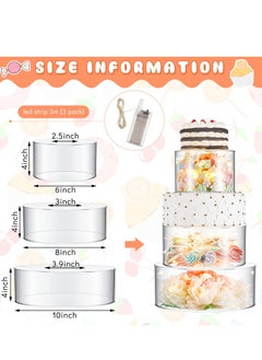 Arabest 3 Pcs Acrylic Cake Stand Clear Cake Riser Cake Cupcake Dessert Display Stand Cake Tier Round Cylinder Display Riser Display Box for Wedding Birthday Party, Inch, 8 Inch and 10 Inch  - Image 2
