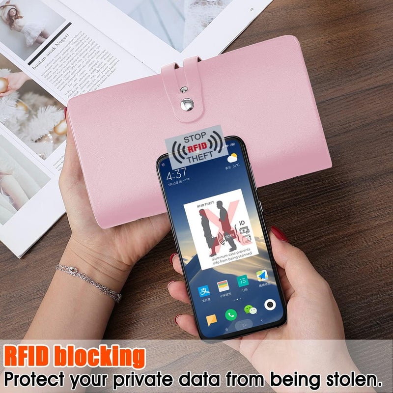 Romozi حامل بطاقات الائتمان RFID، منظم بطاقات العمل الجلدي مع 96 فتحة للبطاقات، علبة بطاقات الائتمان لإدارة بطاقاتك المختلفة والمستندات الهامة لمنع الفقدان أو التلف (وردي) - Image 4