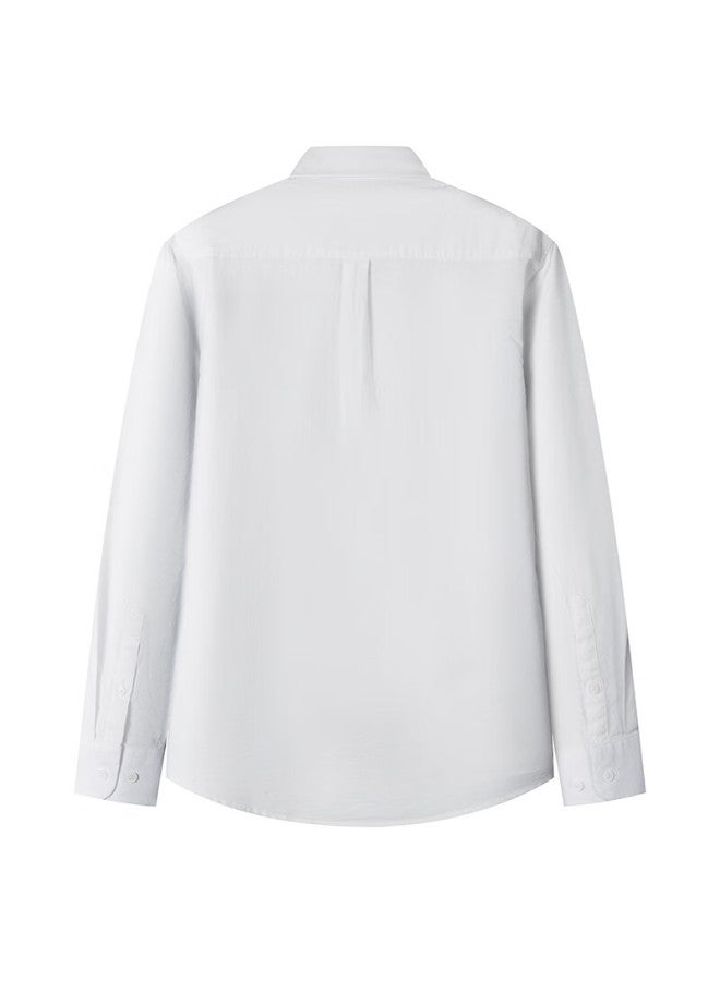 Limeng Cotton Long-sleeve Shirt For Men, Solid Color Pure Cotton Oxford Cloth Casual Shirt, Large Size, White, Size 39 - Image 1