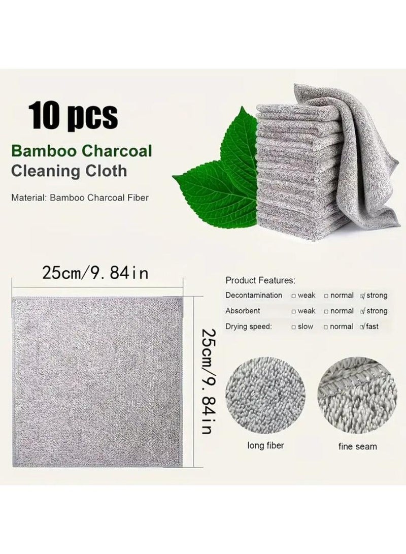 Yalla Pick 10 Pcs Super Absorbent Microfibre Cleaning Cloths,Kitchen Towel,Thick and Fast Drying Bamboo Charcoal Fibre Towel for Car and Kitchen,Non-stick and Washable(25*25cm) - Image 2