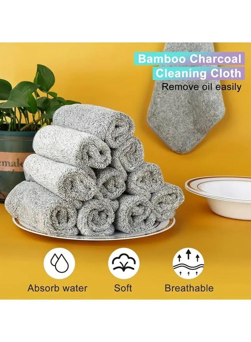Yalla Pick 10 Pcs Super Absorbent Microfibre Cleaning Cloths,Kitchen Towel,Thick and Fast Drying Bamboo Charcoal Fibre Towel for Car and Kitchen,Non-stick and Washable(25*25cm) - Image 4