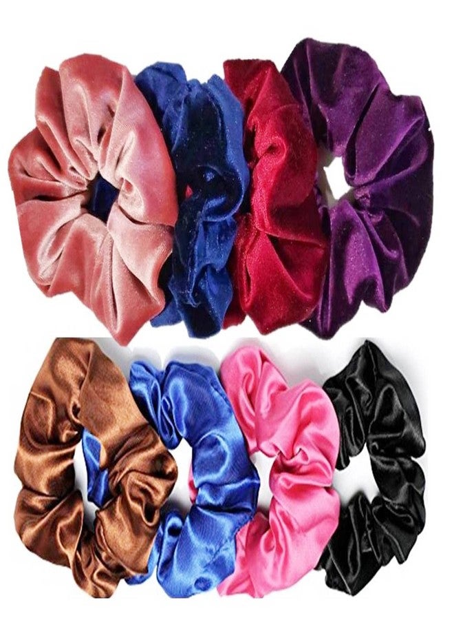 DIAN Multicolor Pack of 8 Hair Scrunchies, Hair Ponytail Holder, Hair Tie, Hair Bow, Hair Bands in Satin Solid & Velvet Fabric for Girl, Teens and Women - Image 1